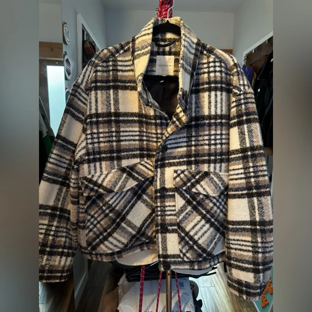 Women’s Avec Les Filles cropped plaid wool jacket size XXL - Picture 1 of 5